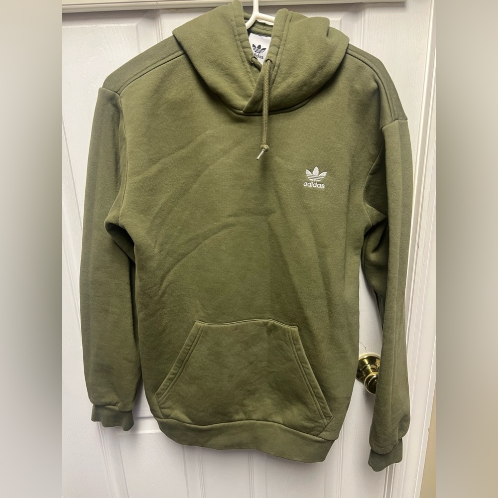 Adidas sweatshirt pull over hoodie S small olive green color